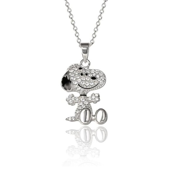 Official PEANUTS Snoopy Pave Pendant Silver Flash-Plated Necklace | 18" Length - Picture 1 of 4